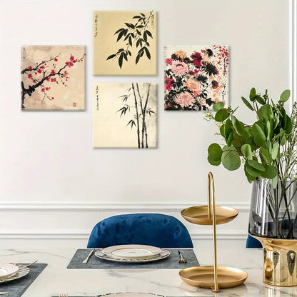 4pcs Calligraphy Decorative Artwork  Wall Art Canvas Framed