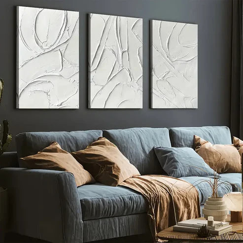 3pcs Modern Style Pure Color Abstract Geometric Art Off White Wall Art Set Canvas Unframed - High Quality Print 100% Australian Made Wall Canvas
