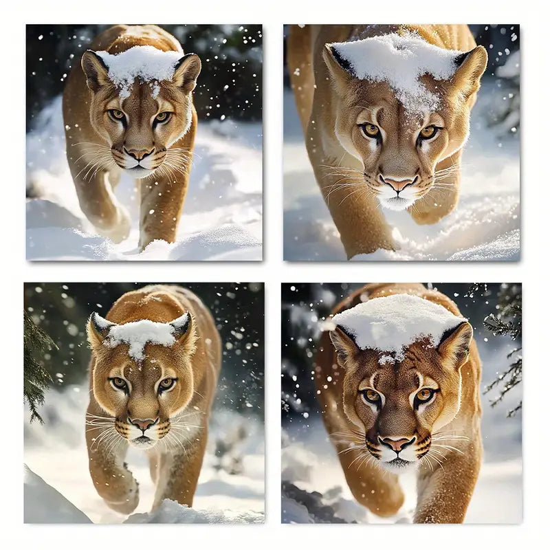 4pcs  Snowy Mountain Lion  BL    Wall Art Canvas Framed