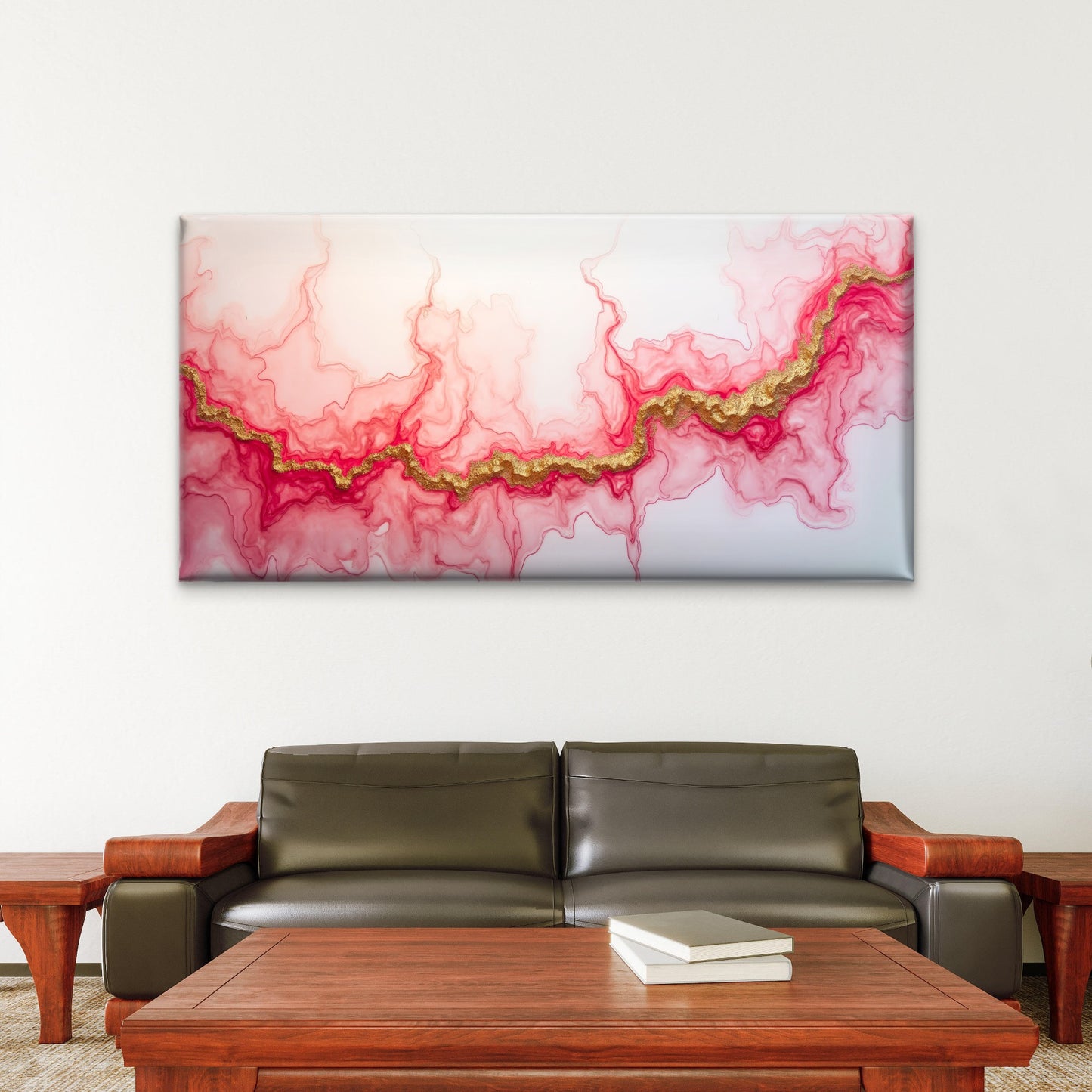 Abstract Pink Gold Veins Flow Wall Art Canvas Office Home Room Framed 120x60cm