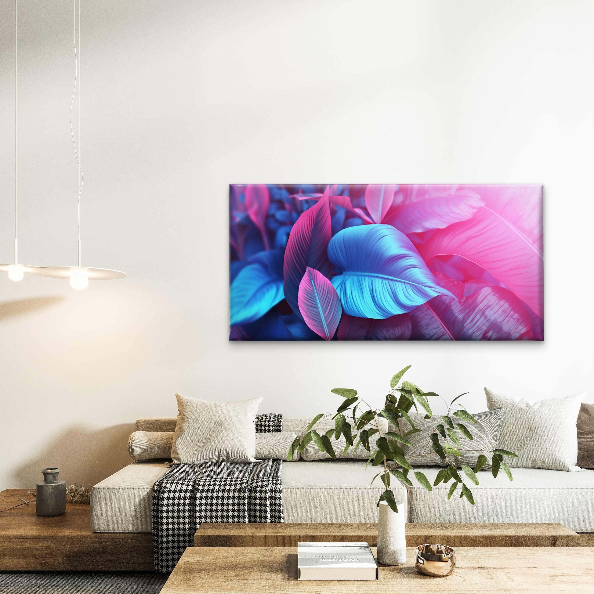 Tropical Leaves Wall Art Canvas Office Home Room Framed 120x60cm - Bella Home Decor