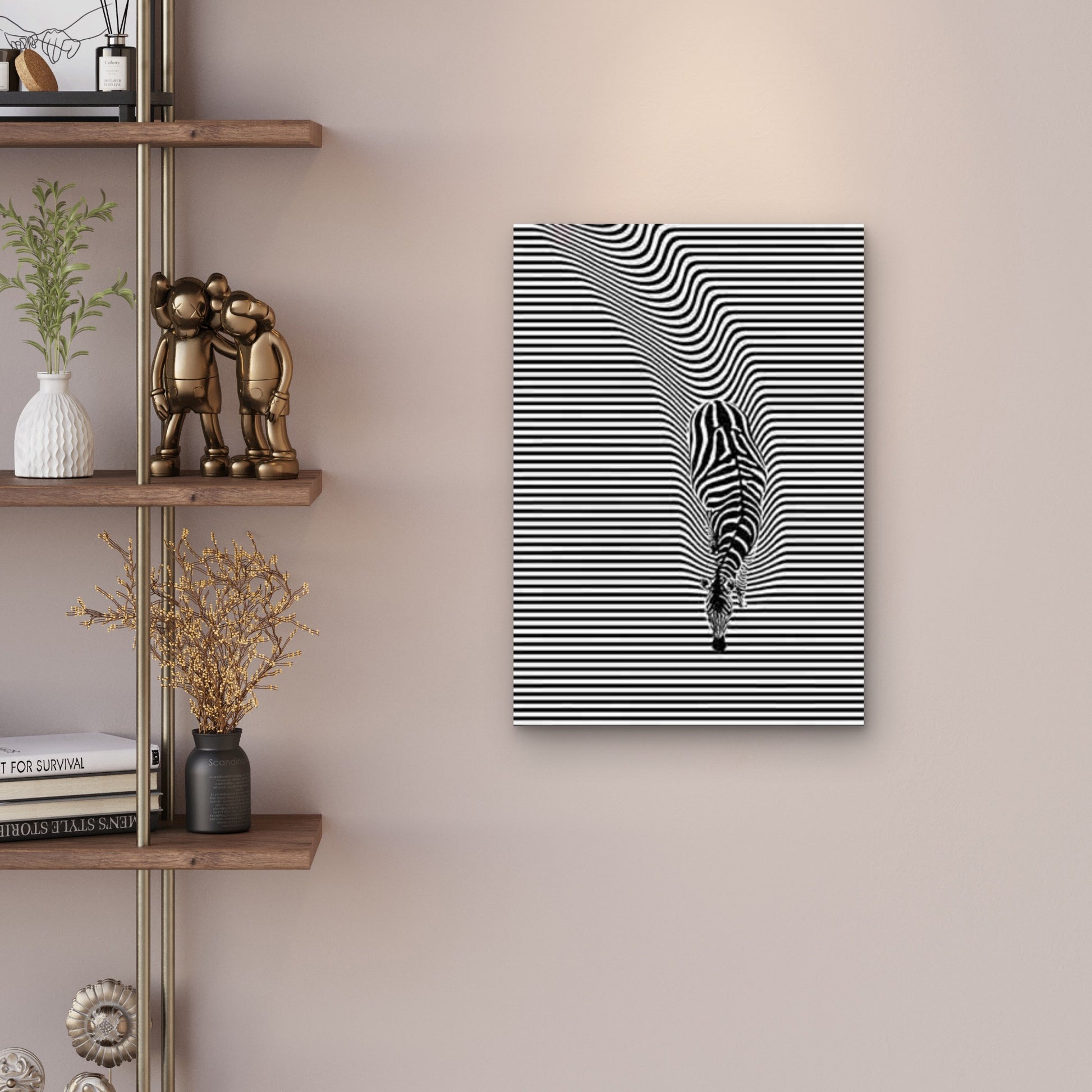 Zebra Optical Illusion  60x90cm Metal Print Ready to Hang - Bella Home Decor