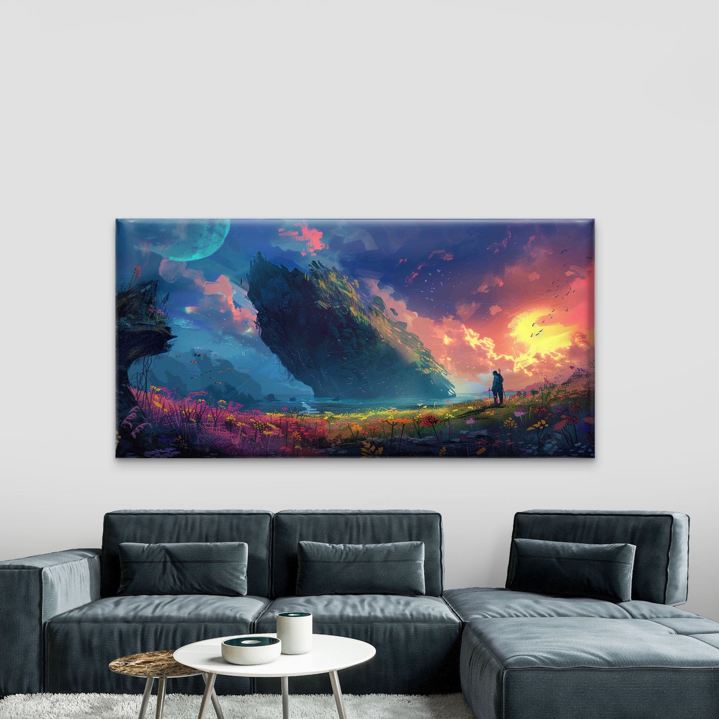 Figure Gazing At The Floating Wall Art Canvas Office Home Room Framed 120x60cm
