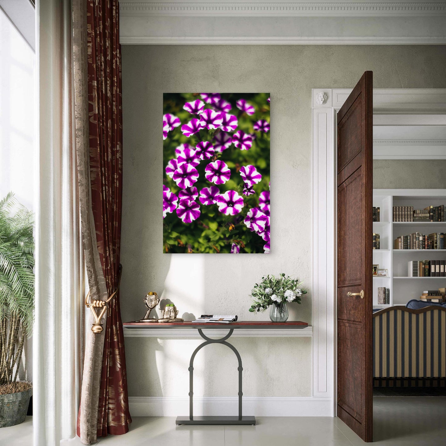 Purple White Striped Petunia Flower Garden 40x60cm Metal Print Ready to Hang