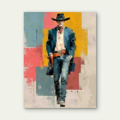 Colorful Abstract Cowboy Metal Print Ready to Hang