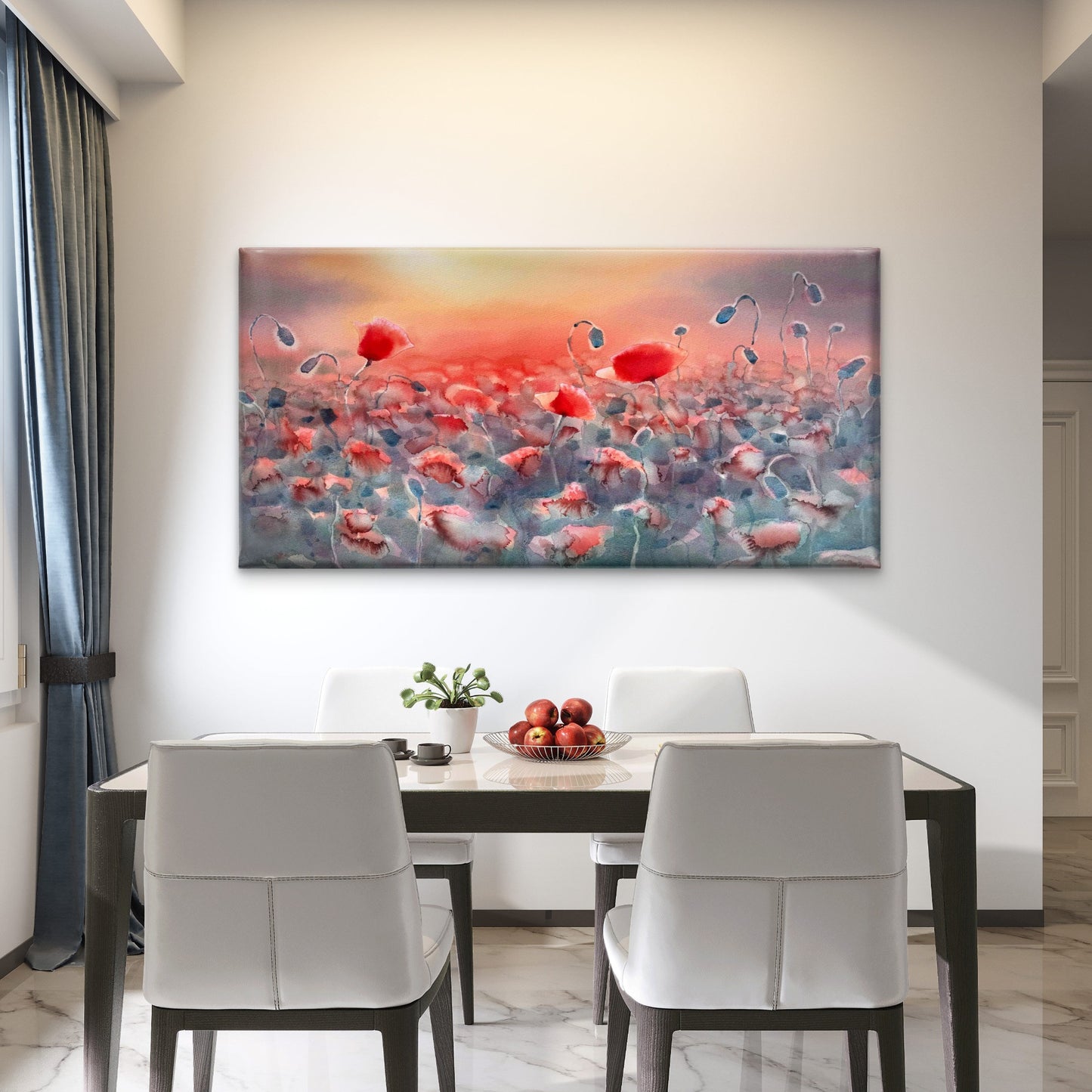 Red Poppy Field Sunset Wall Art Canvas Office Home Room Framed 120x60cm