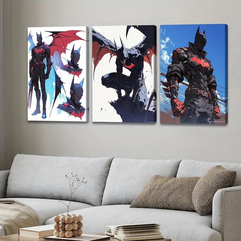3pcs Anime Comic Hero Abstract Wall Art Set Canvas Framed 40x60cm - High Quality Print 100% Australian Made Wall Canvas Ready to Hang
