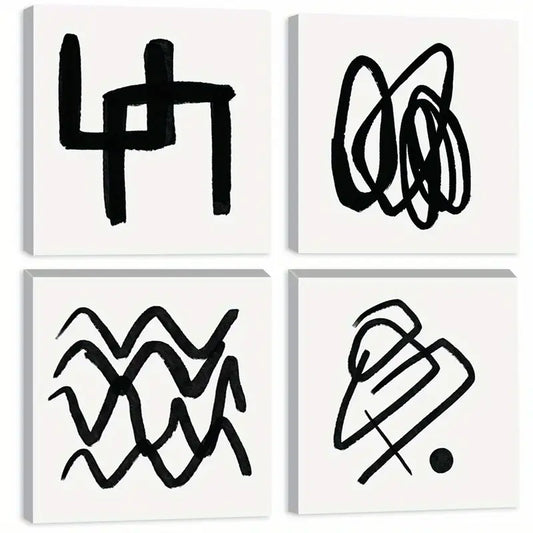 4pcs Black Lines Wall Art, Geometry Canvas Print Wall Art Canvas Framed