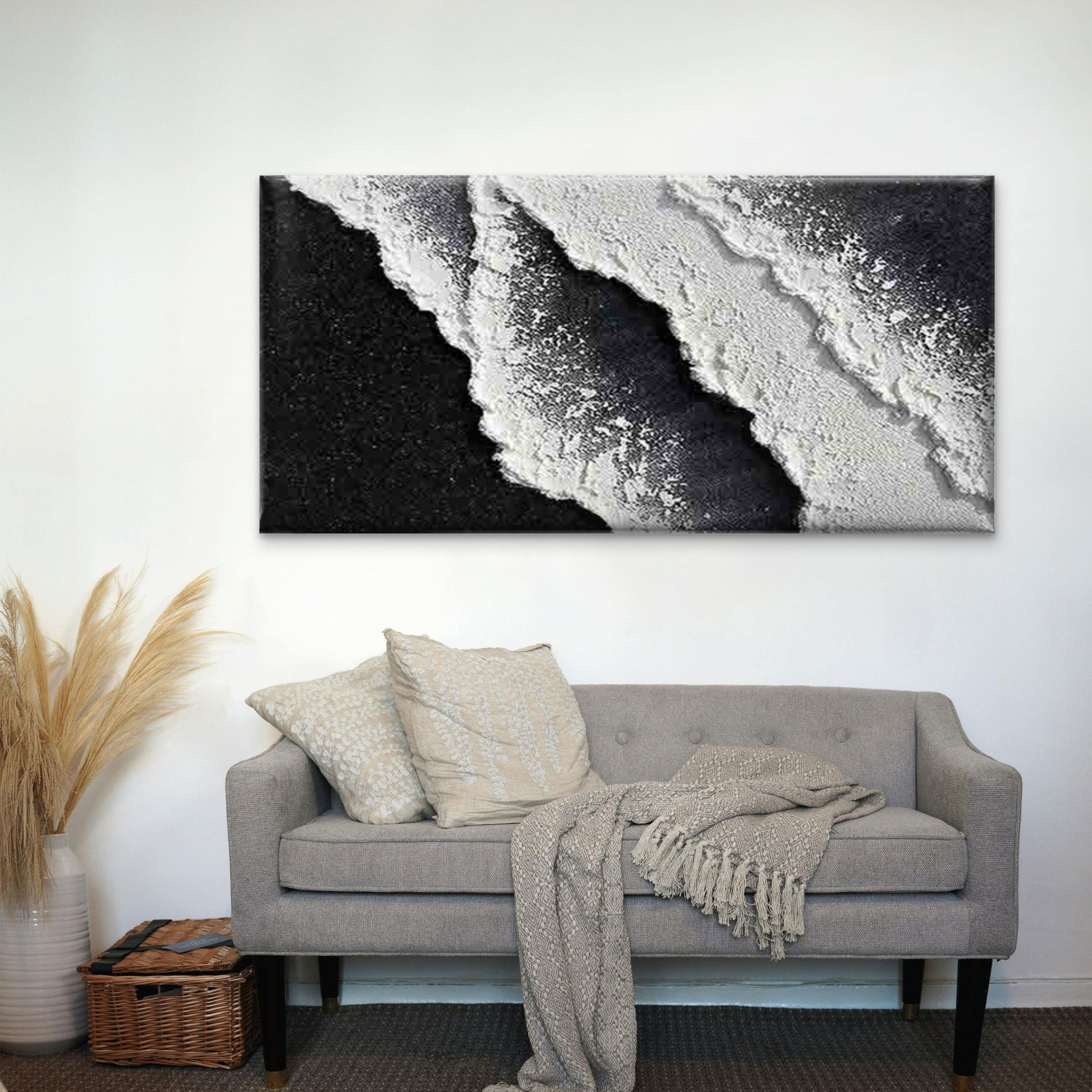 Abstract Black and White Ocean Wall Art Canvas Office Home Room Framed 120x60cm - Bella Home Decor