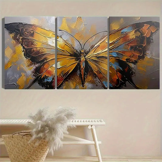 3pcs Vintage Golden Butterfly Metal Print Ready to Hang Art