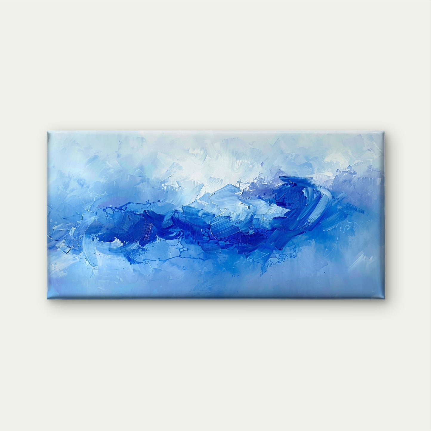 Blue Wave One Art Wall Art Canvas Office Home Room Framed 120x60cm