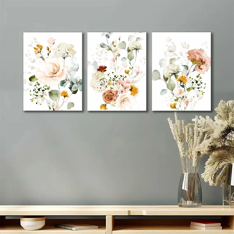 3pcs Farmhouse Garden Wildflowers Metal Print Ready to Hang Art