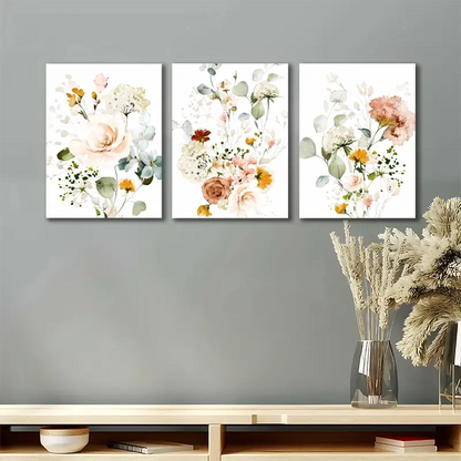3pcs Farmhouse Garden Wildflowers Metal Print Ready to Hang Art