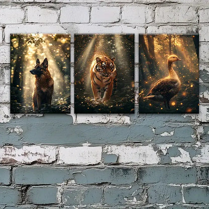 3pcs Animal German Shepherd, Tiger, Duck Design Metal Print Ready to Hang Art