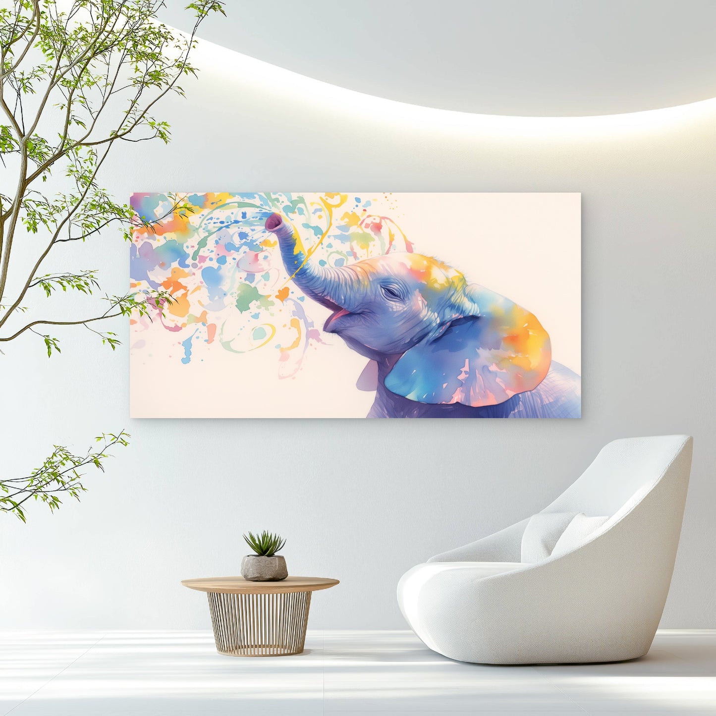 Joyful Elephant Rainbow Spray Wall Art Canvas Office Home Room Framed 120x60cm - Bella Home Decor