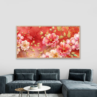 Japanese Inspired Floral Art Wall Art Canvas Office Home Room Framed 120x60cm