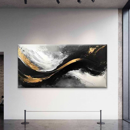 Elegant Abstract Black And Gold Wall Art Canvas Office Home Room Framed 120x60cm - Bella Home Decor