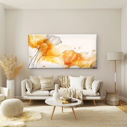 Abstract Yellow Orange Floral Wall Art Canvas Office Home Room Framed 120x60cm