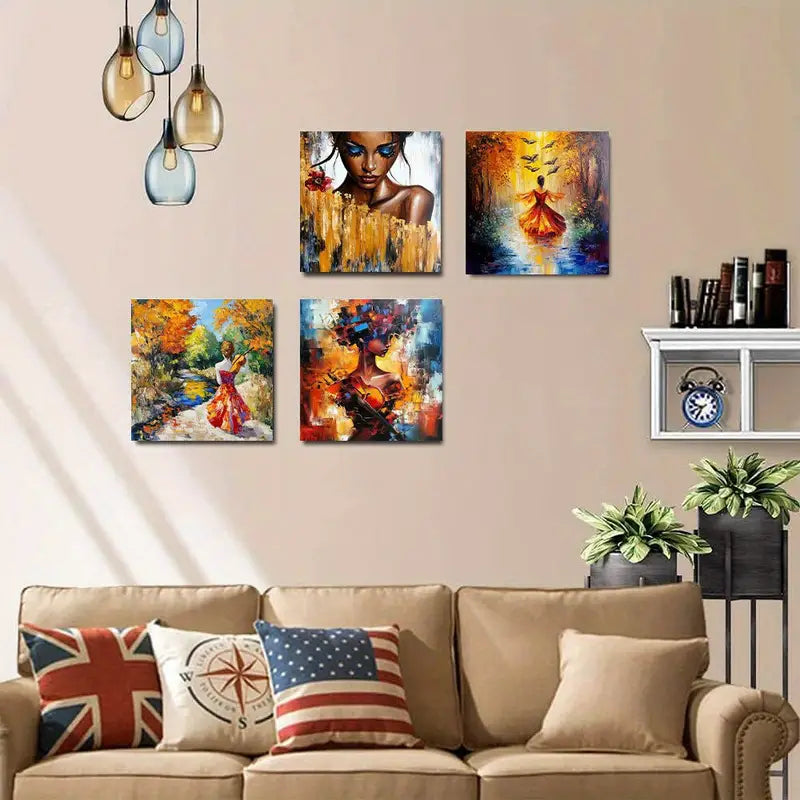 4pcs  Musical Girl Moder Room Decor GH    Wall Art Canvas Framed