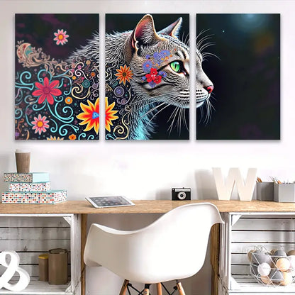 3pcs Cute Cat Modern Minimal Art Design Wall Art Set Canvas Framed 40x60cm - High Quality Print 100% Australian Made Wall Canvas Ready to Hang - Bella Home Decor