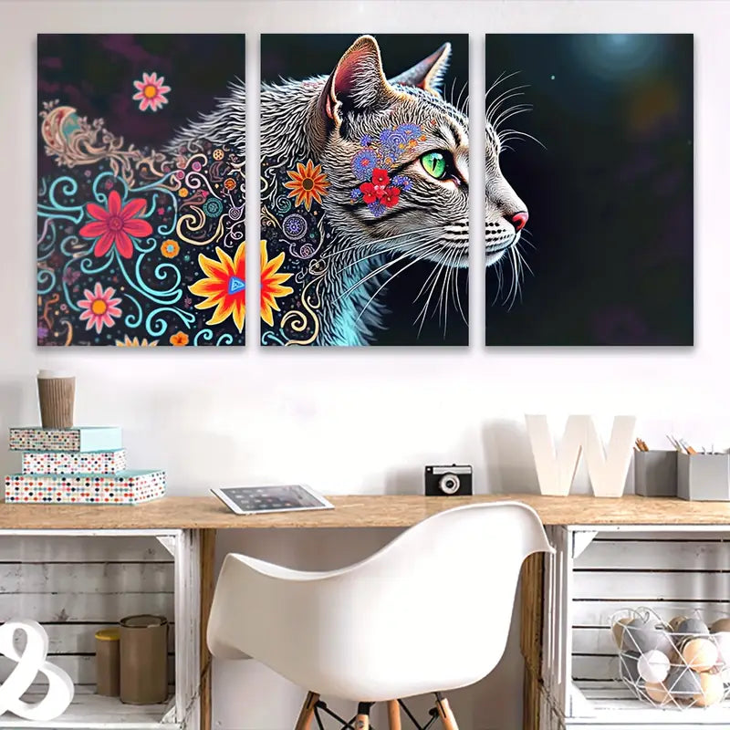 3pcs Cute Cat Modern Minimal Art Design Wall Art Set Canvas Framed 60x90cm - High Quality Print 100% Australian Made Wall Canvas Ready to Hang - Bella Home Decor