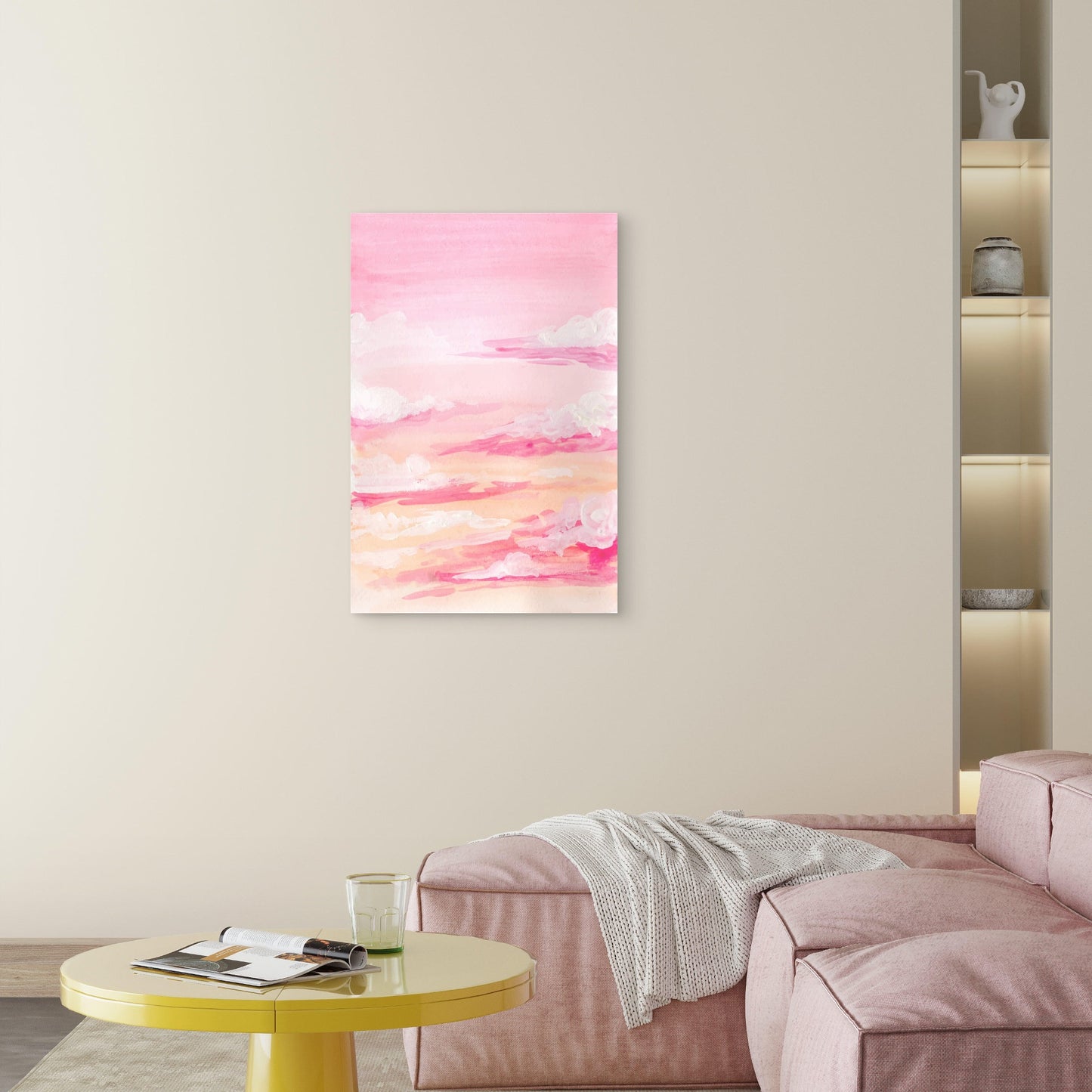 Acrylic Painting of a Pastel Sky with Clouds 40x60cm Metal Print Ready to Hang