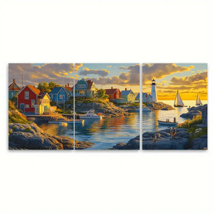 3pcs Canadian Maritime Coastal Sunset Wall Art Set Canvas Framed 60x90cm - High Quality Print 100% Australian Made Wall Canvas Ready to Hang - Bella Home Decor
