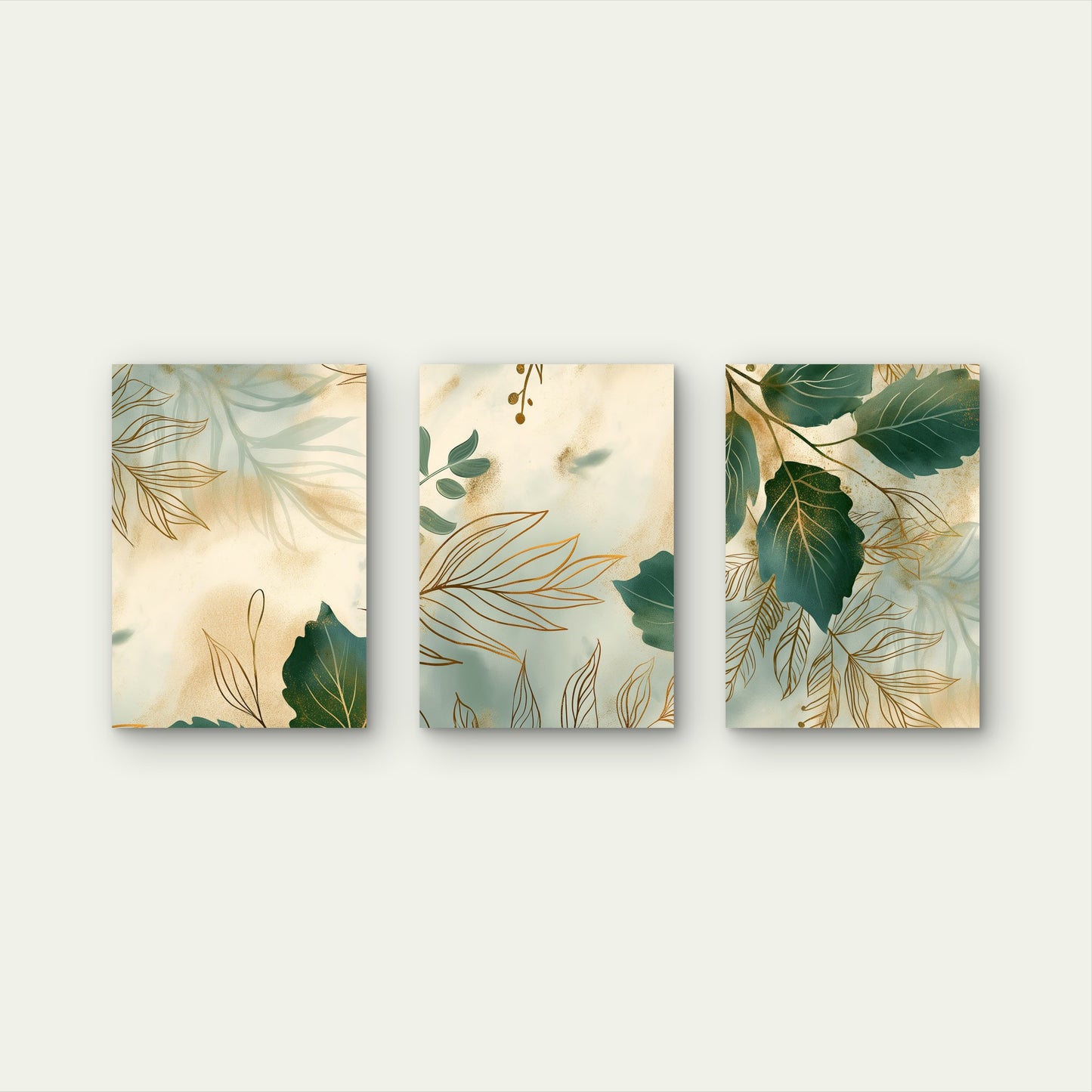 3pcs Modern Emerald Green Gold Leaf Botanical Wall Art Set Canvas Framed 40x60cm - High Quality Print 100% Australian Made Wall Canvas Ready to Hang