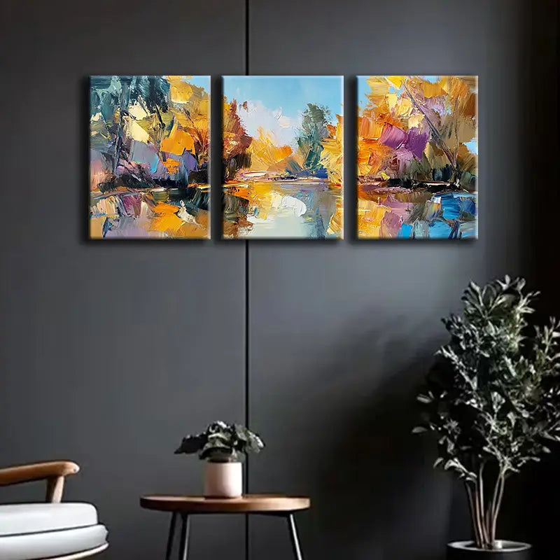 3pcs Golden Yellow, Orange, Blue, Purple, Red, Whi Metal Print Ready to Hang Art - Bella Home Decor