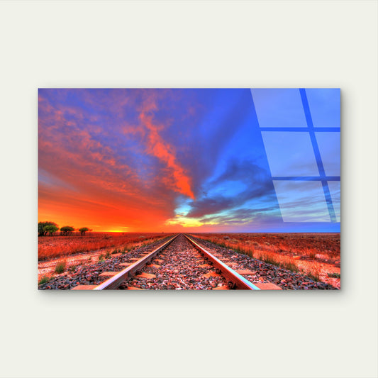 Trans Australian Railway Sunset Desert   Acrylic Glass Printing Wall Art Australian Made Quality