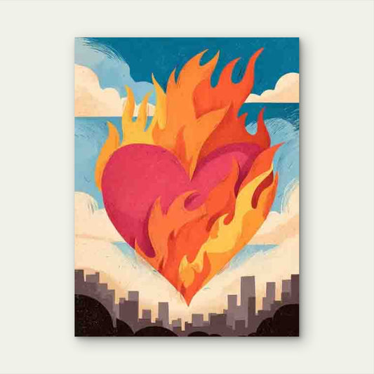 Trendy Retro Heart Illustration in Mid-Century Style 60x90cm Metal Print Ready to Hang