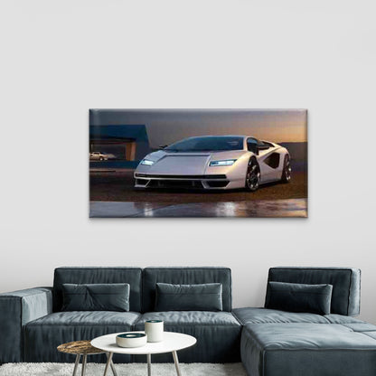 Modern Sports Car At Sunset Wall Art Canvas Office Home Room Framed 120x60cm - Bella Home Decor