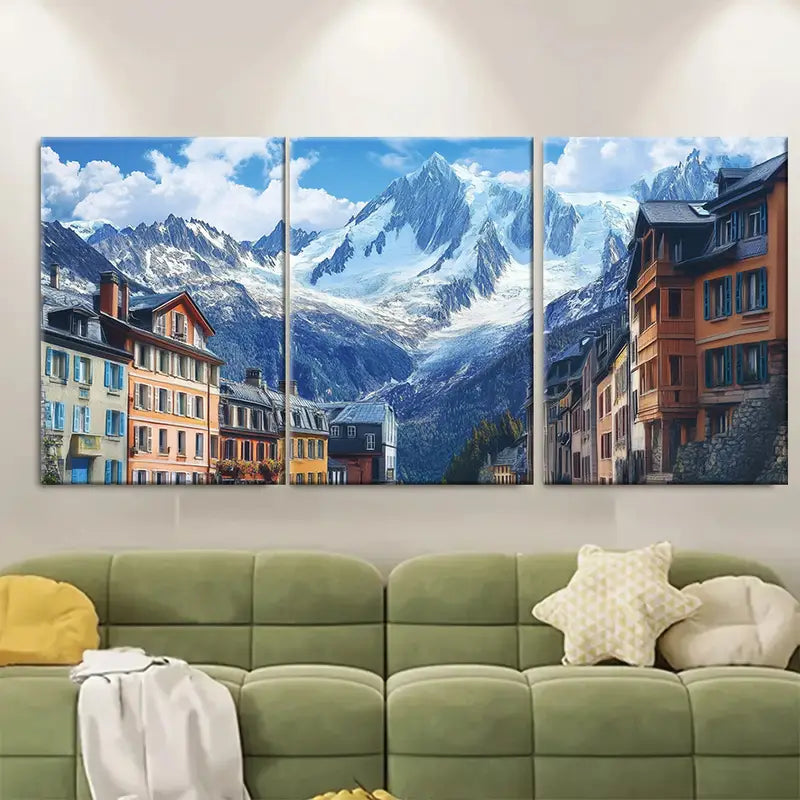 3pcs Chamonix Mountain Landscape Wall Art Set Canvas Framed 50x70cm - High Quality Print 100% Australian Made Wall Canvas Ready to Hang - Bella Home Decor