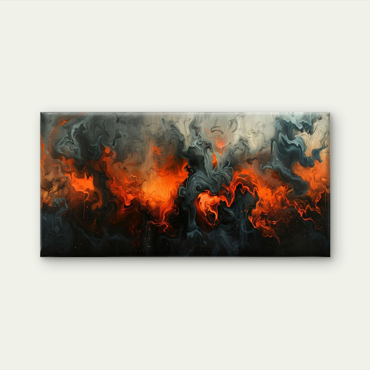 Dramatic Fiery Inferno Abstract Wall Art Canvas Office Home Room Framed 120x60cm
