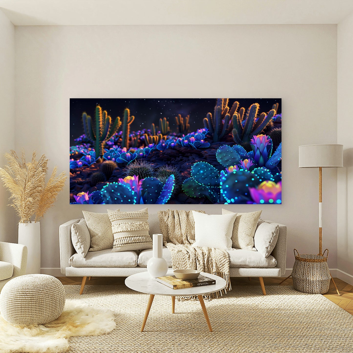 Neon Desert Flower Garden Wall Art Canvas Office Home Room Framed 120x60cm - Bella Home Decor