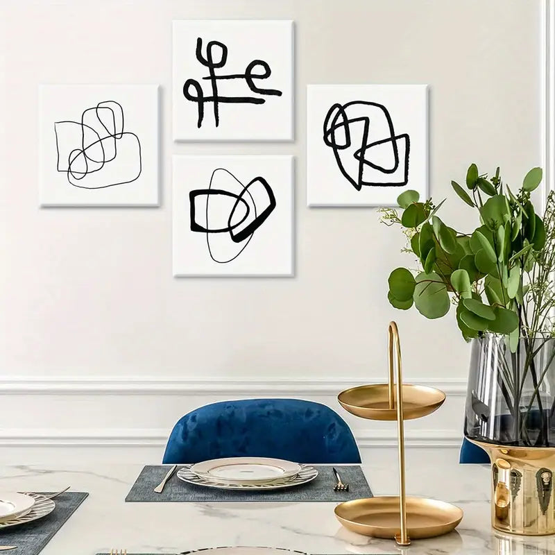 4pcs Black Lines Geometry   Wall Art Canvas Framed