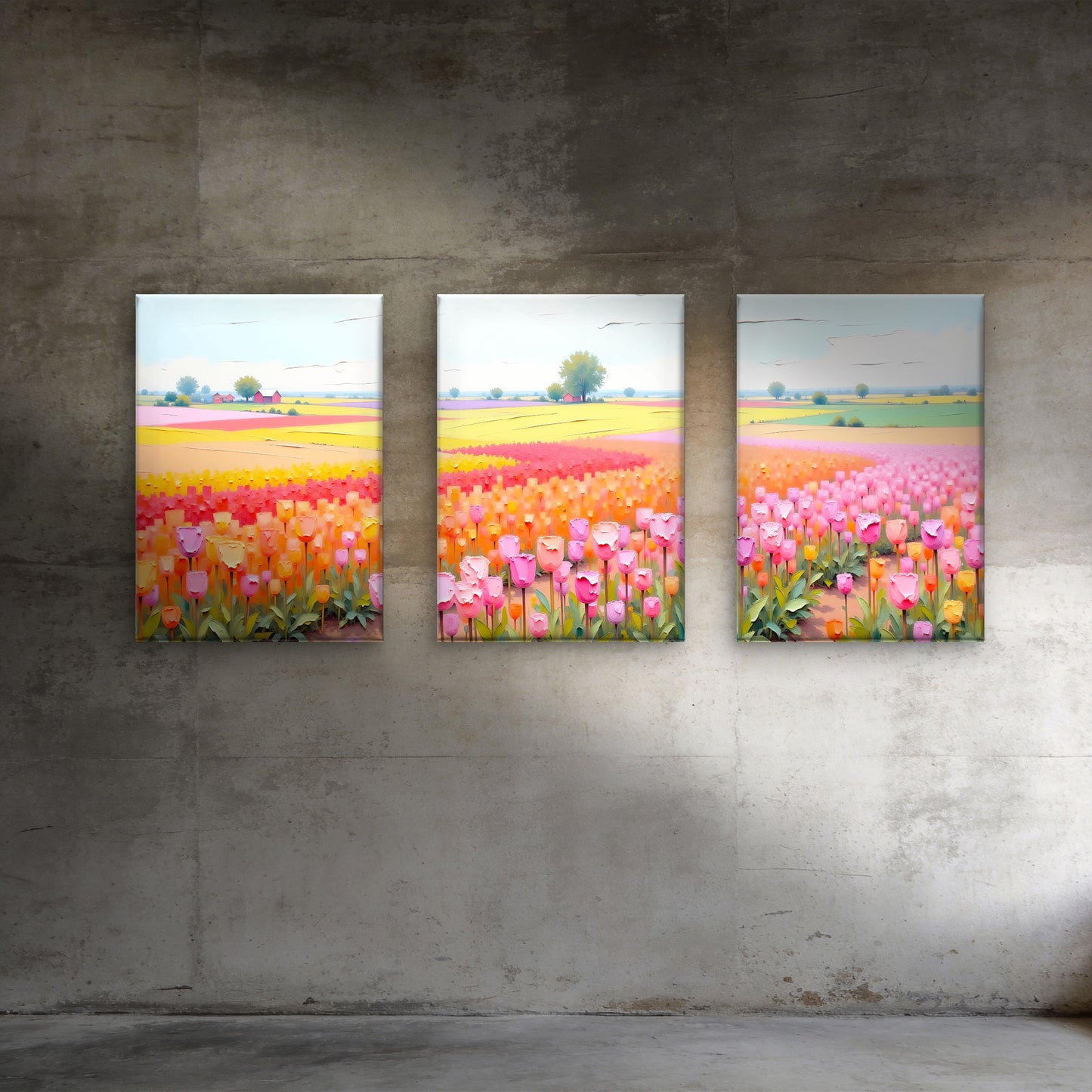3pcs Vibrant Spring Tulip Field Abstract Wall Art Set Canvas Framed 60x90cm - High Quality Print 100% Australian Made Wall Canvas Ready to Hang