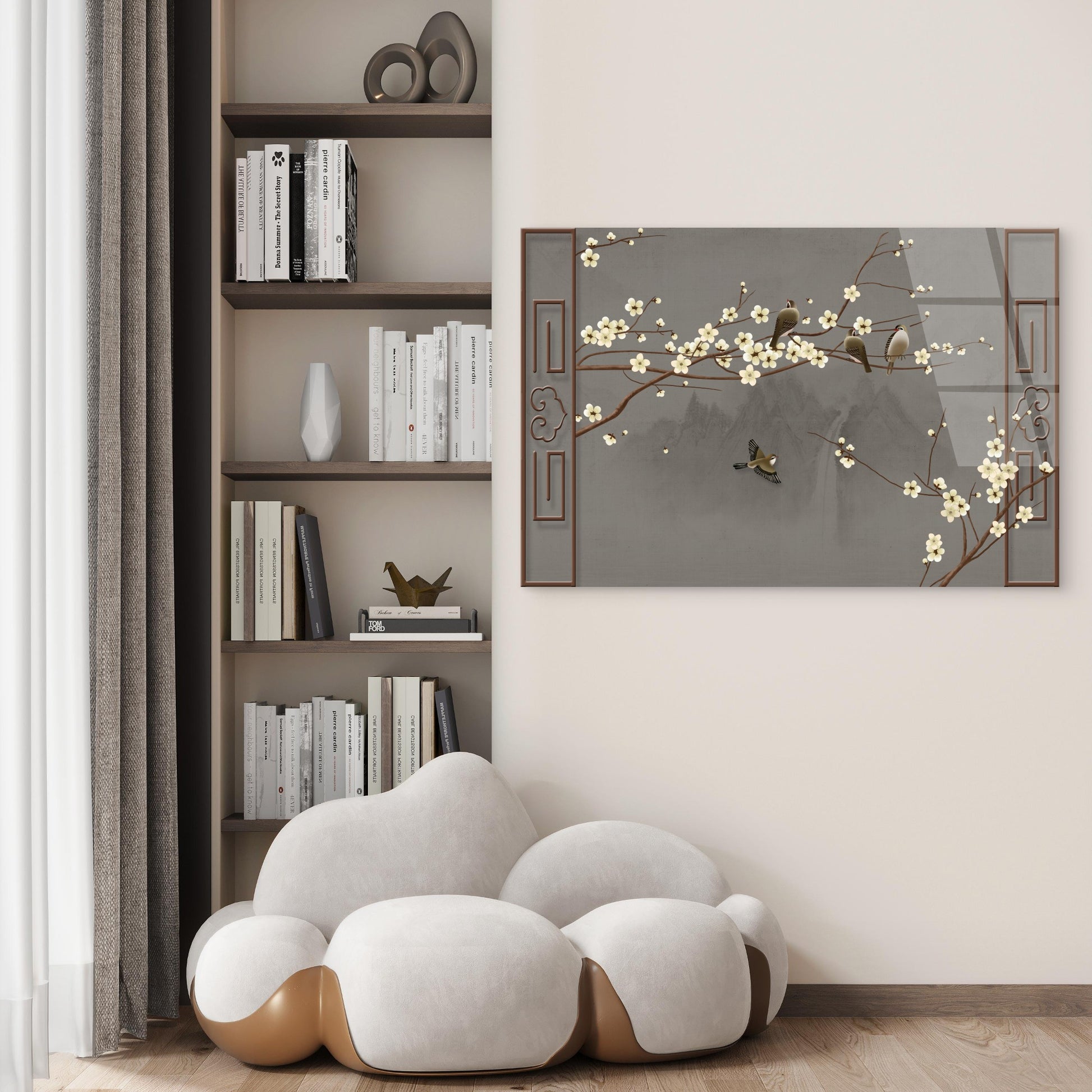 Traditional Zen Ink Plum Branches Acrylic Glass Printing Wall Art Australian Made Quality