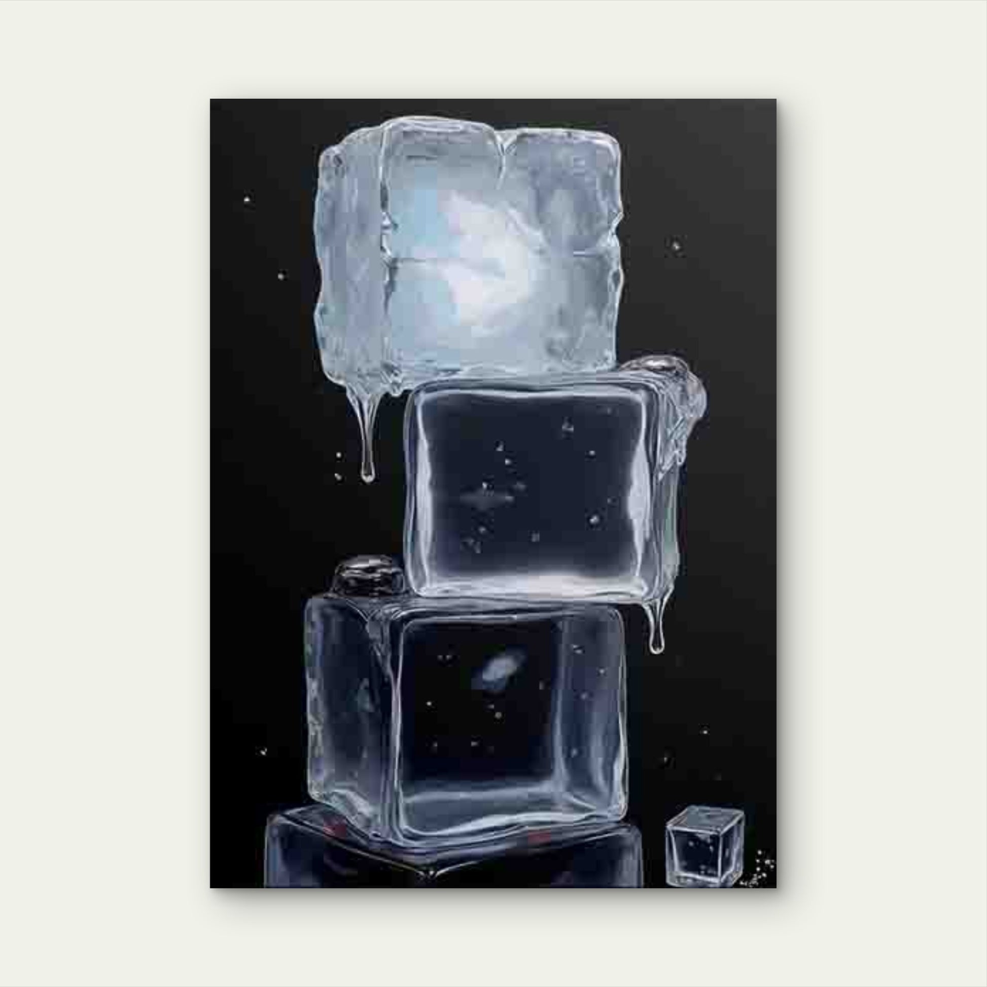 Stacked Ice Cubes with Dripping Water 60x90cm Metal Print Ready to Hang - Bella Home Decor