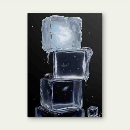 Stacked Ice Cubes with Dripping Water Metal Print Ready to Hang - Bella Home Decor