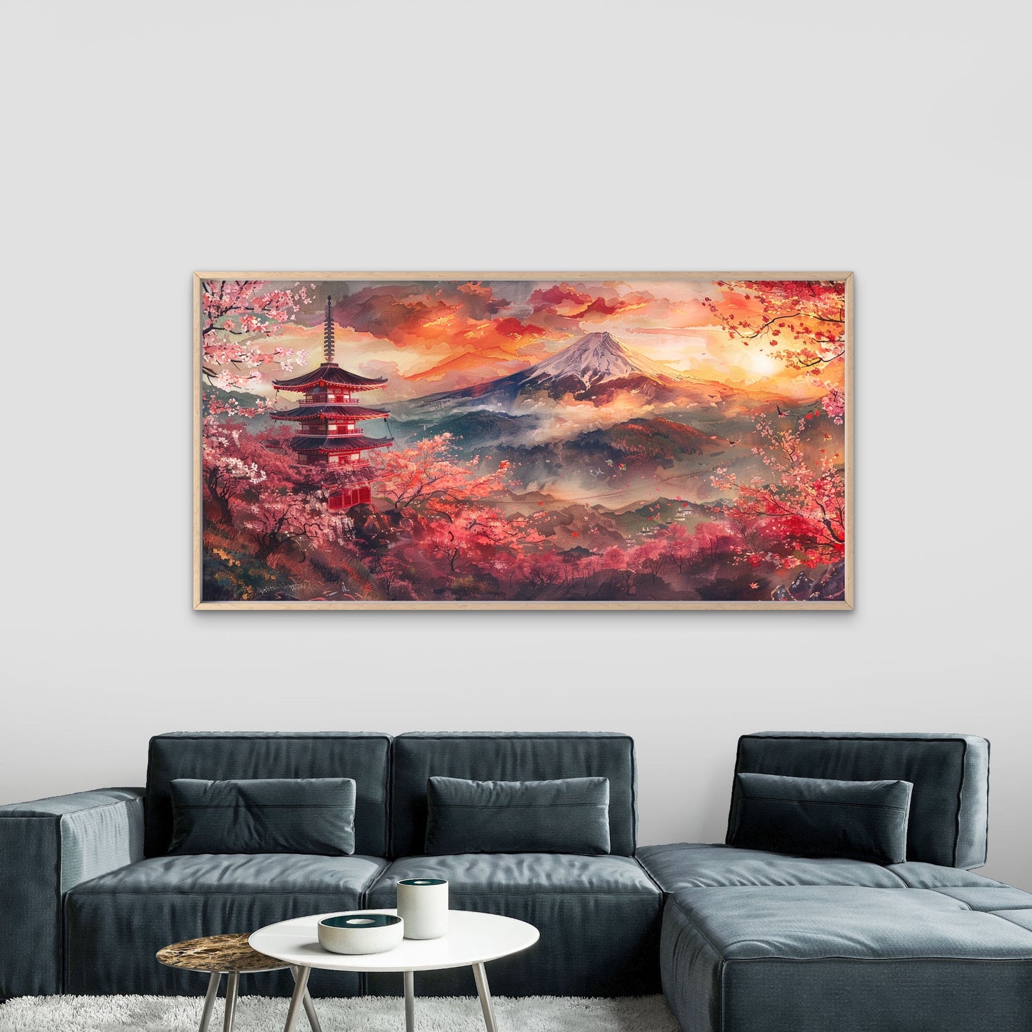 Mount Fuji Cherry Blossoms Wall Art Canvas Office Home Room Framed 120x60cm