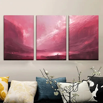 3pcs Pink & Burgundy Abstract Sky Metal Print Ready to Hang Art