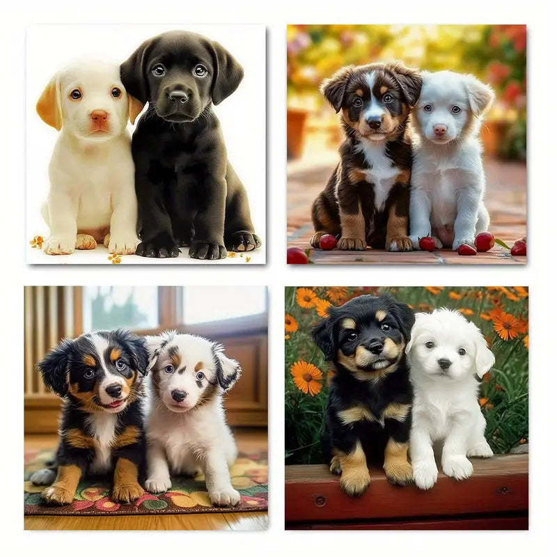 4pcs Adorable Puppy Canvas Prints Wall Art Canvas Framed