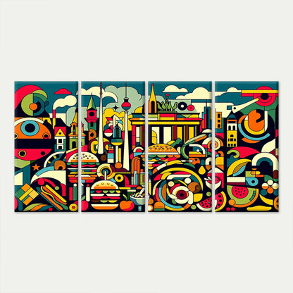 4pcs Abstract Berlin Germany Pop Art Collage Wall Art Canvas Framed 45x80cm        - High Quality Print 100% Australian Made Wall Canvas Ready to Hang