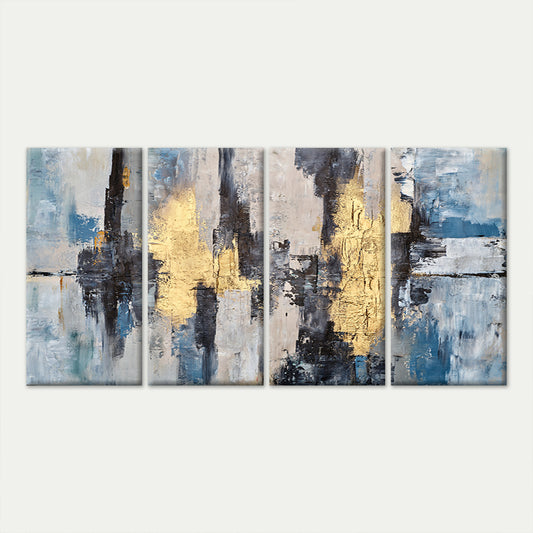 4pcs Abstract Gold Foil Blue Oil Texture Wall Art Canvas Framed 45x80cm        - High Quality Print 100% Australian Made Wall Canvas Ready to Hang