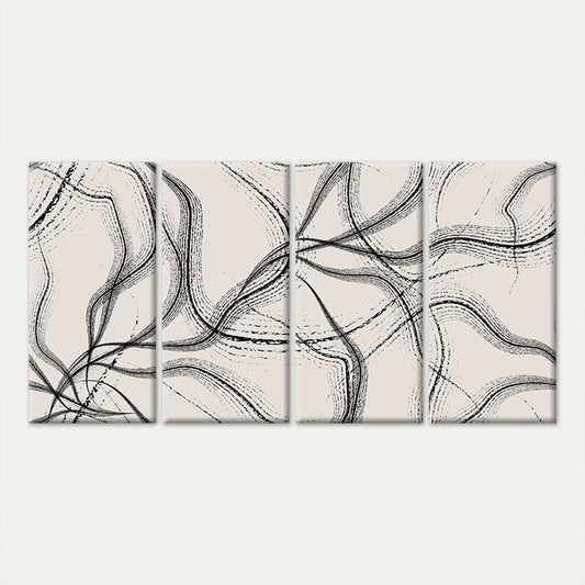 4pcs Minimalist Black Ink Abstract Lines Wall Art Canvas Framed 45x80cm        - High Quality Print 100% Australian Made Wall Canvas Ready to Hang
