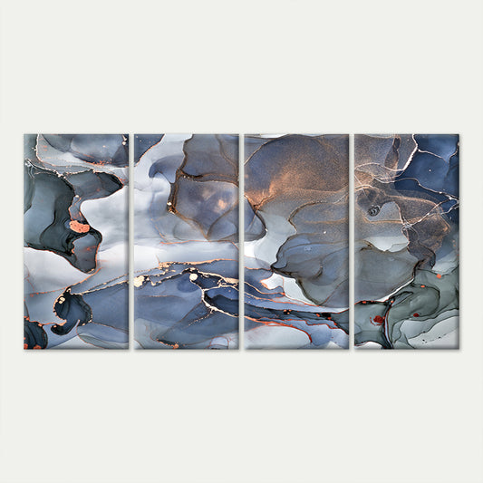 4pcs Blue Abstract Fluid Marble Rose Gold Wall Art Canvas Framed 45x80cm - High Quality Print 100% Australian Made Wall Canvas Ready to Hang