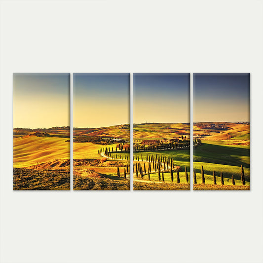 4pcs Tuscany Crete Senesi Italy Landscape Cypress Wall Art Canvas Framed 45x80cm - High Quality Print 100% Australian Made Wall Canvas Ready to Hang