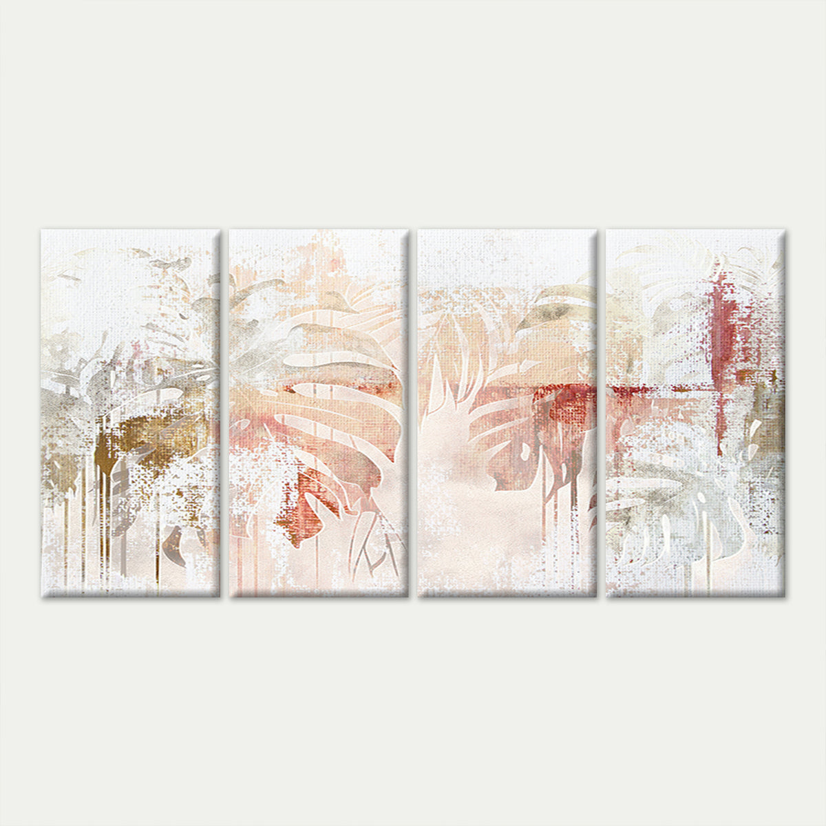 4pcs Boho Terracotta Monstera Palm Leaf Art Wall Art Canvas Framed 45x80cm - High Quality Print 100% Australian Made Wall Canvas Ready to Hang