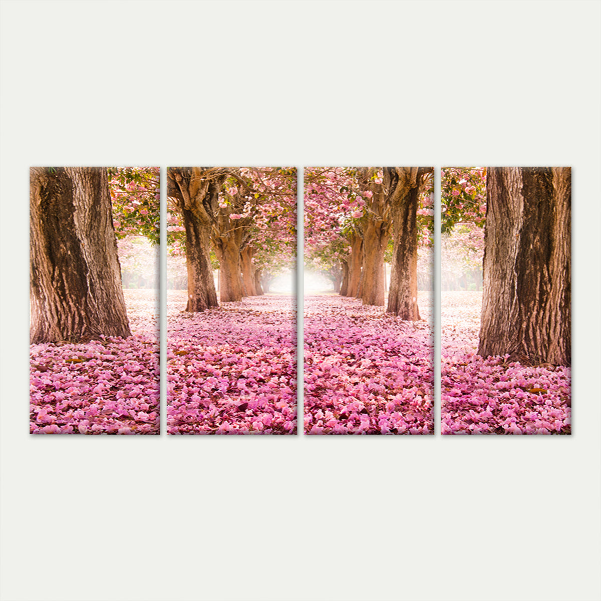 4pcs Romantic Botanical Pink Forest Scenery Wall Art Canvas Framed 45x80cm - High Quality Print 100% Australian Made Wall Canvas Ready to Hang
